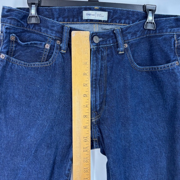 Gap 1969 Mens 32 Waist by 32 Length Jeans Straight Leg Mid Rise Dark Blue 5 PKT - Picture 4 of 10